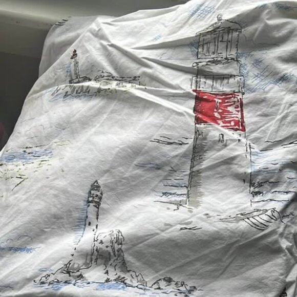 Pottery Barn Lighthouse Duvet Cover Set Blue KING 2 Std Shams Nautical RARE - Picture 4 of 4